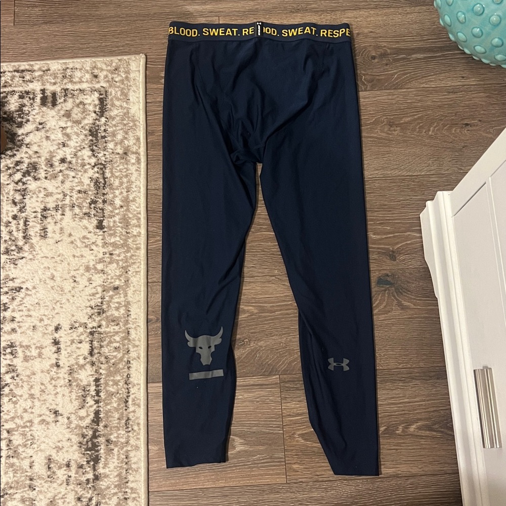 Under Armour no bull navy Leggings with Yellow Waistband